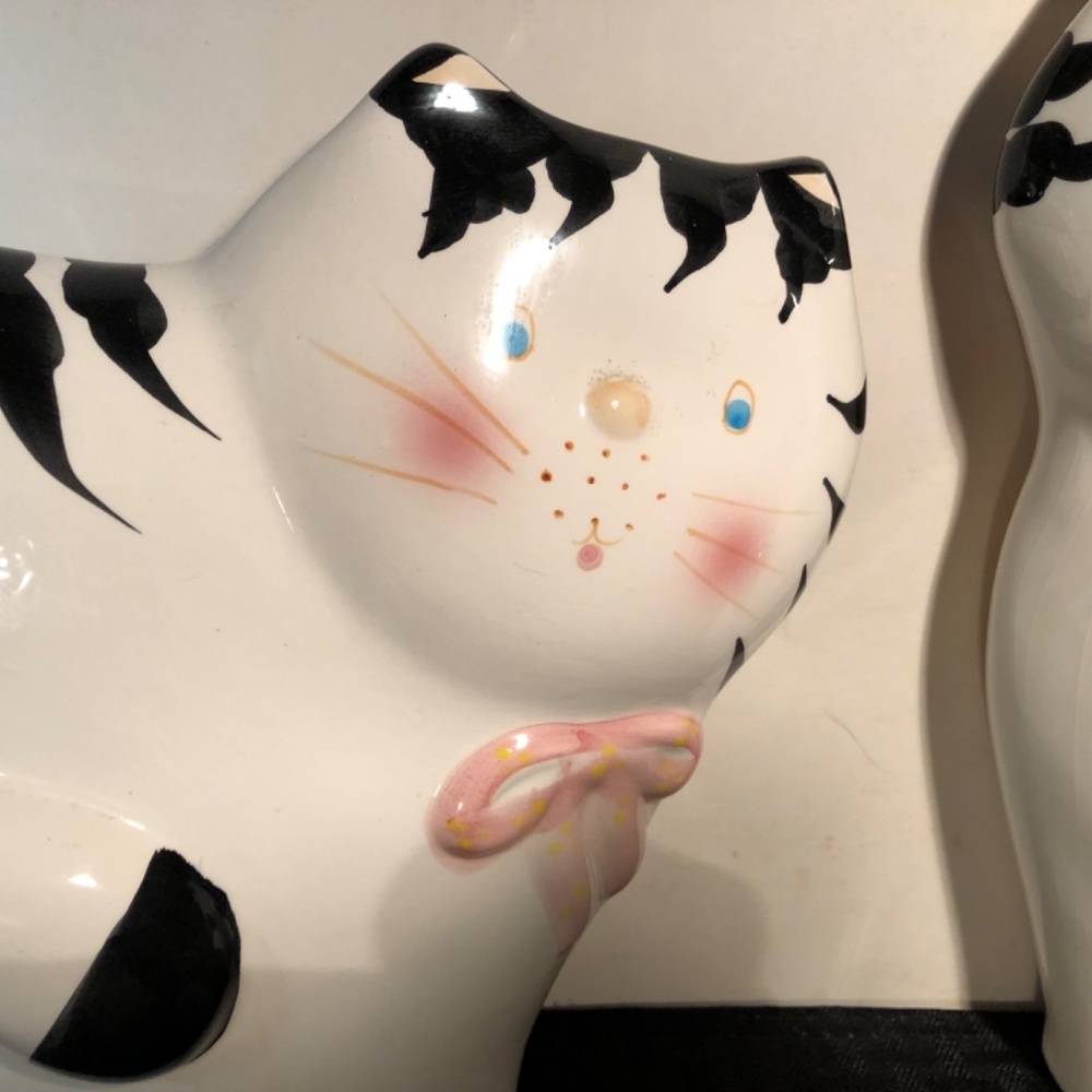Big ! Set of 2 Vintage Cat 🐈 Figures black & white ceramic Super Cute - Picture 2 of 16
